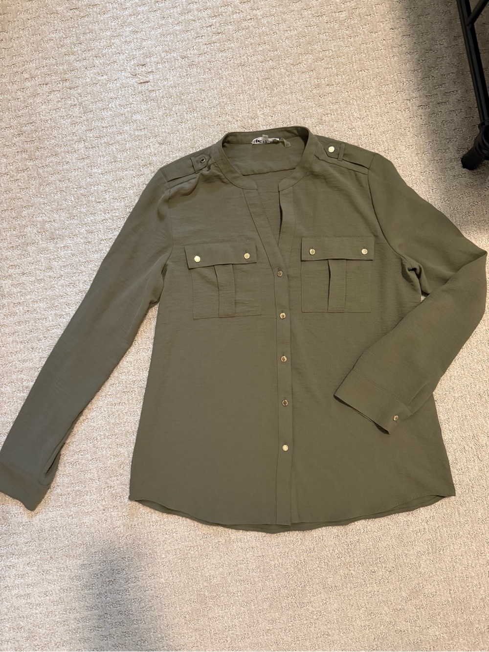 Calvin Klein Olive Utility Button-Front Blouse